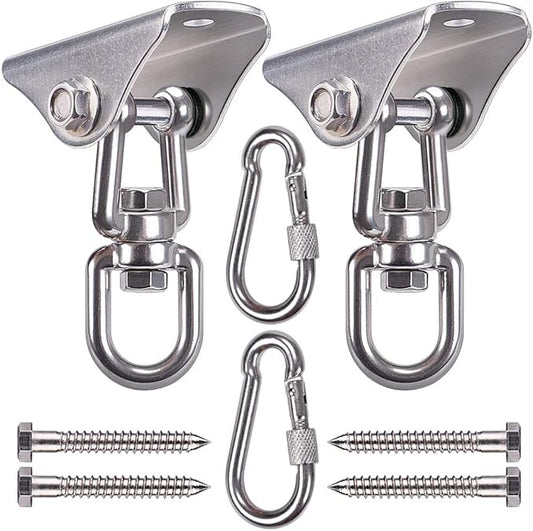 SELEWARE Swing Hangers Stainless Steel Swing Hooks Swivel Swing Mount Hardware w/Carabiners for Porch Swing Sets Hammock Chair Heavy Bag Yoga Silk Suspension Straps 1000 LB Capacity Each 2 Pack
