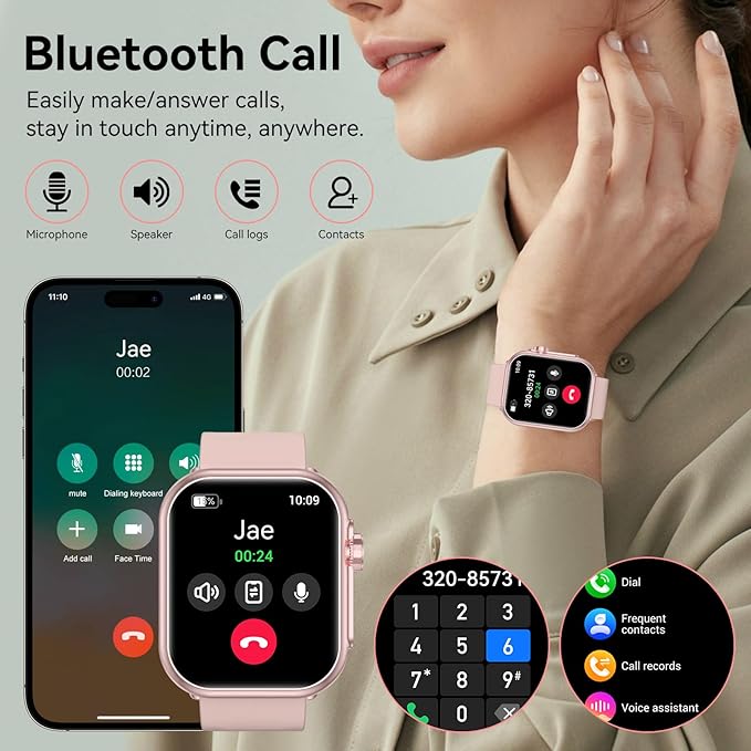 Smart Watch for Men Women, 1000 mAh 100 Day Battery Life, 1.85" Fitness Tracker with Call Function, 110+ Sport Modes, Heart Rate, Sleep Monitor Fitness Watch, IP68 Waterproof, Compatible iOS Android