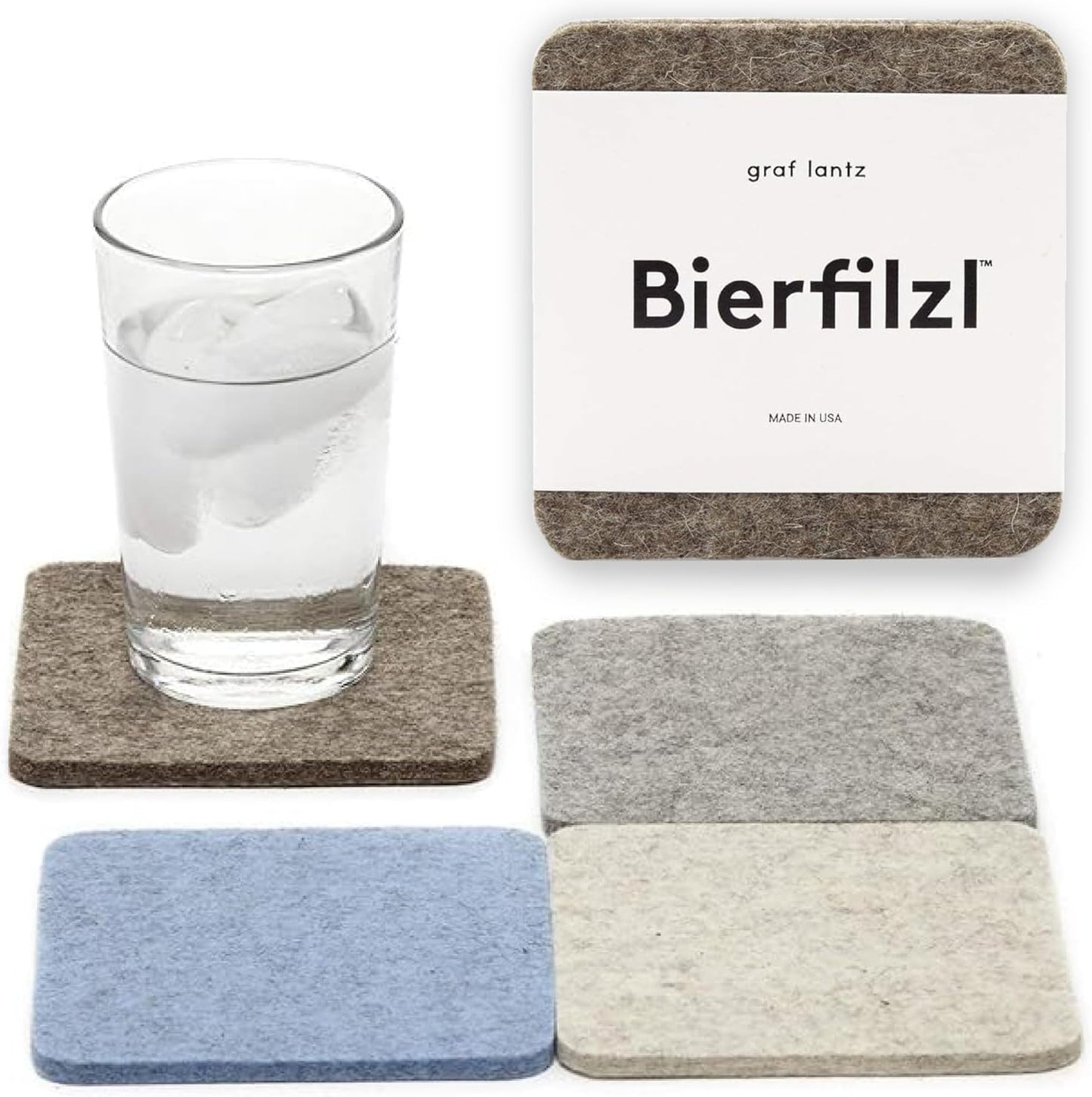 Graf Lantz - Bierfilzl Merino Wool Square Coasters Set of 4 - Cobblestone (4"x4"x5mm) - Absorbs 30% Weight, Natural German Wool - Heat Resistant, Sustainable, Reusable - Home Decor, Coffee Table Decor
