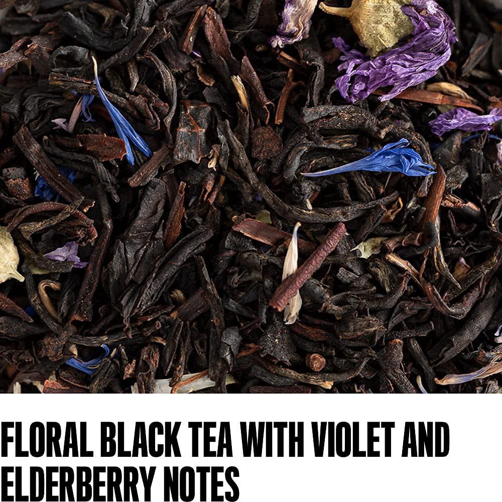 August Uncommon Black Metallic – Violet and Elderberry Tea Black – Lush Blend with Dark Berry and Floral Notes – Loose Leaf Tea Caffeinated for Daily Enjoyment in a Resealable Pouch (1.75oz)