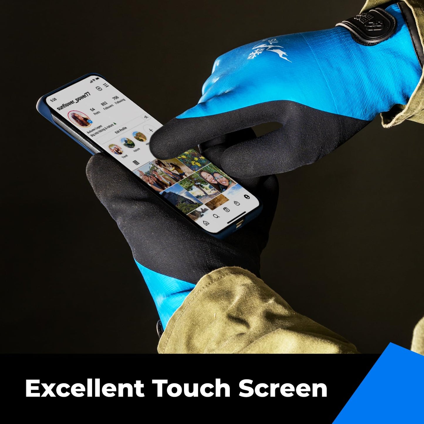 100% Waterproof Gloves for Men and Women, Winter Work Gloves for Cold Weather, Touchsreen, Thermal Gloves for Freezer Work, Fishing and Gardening, With Grip, Blue, X-Large