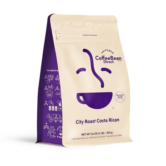 Coffee Bean Direct City Roast Costa Rican, Whole Bean Coffee, Medium Roast, 1 Pound Bag (Pack of 1)