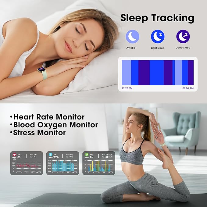 Smart Watch for Women Men, Fitness Tracker Watch with Heart Rate Monitor, Sleep, 5ATM Waterproof Smartwatch Sports Watch Compatible with Android iOS Phones Step Calories Counter