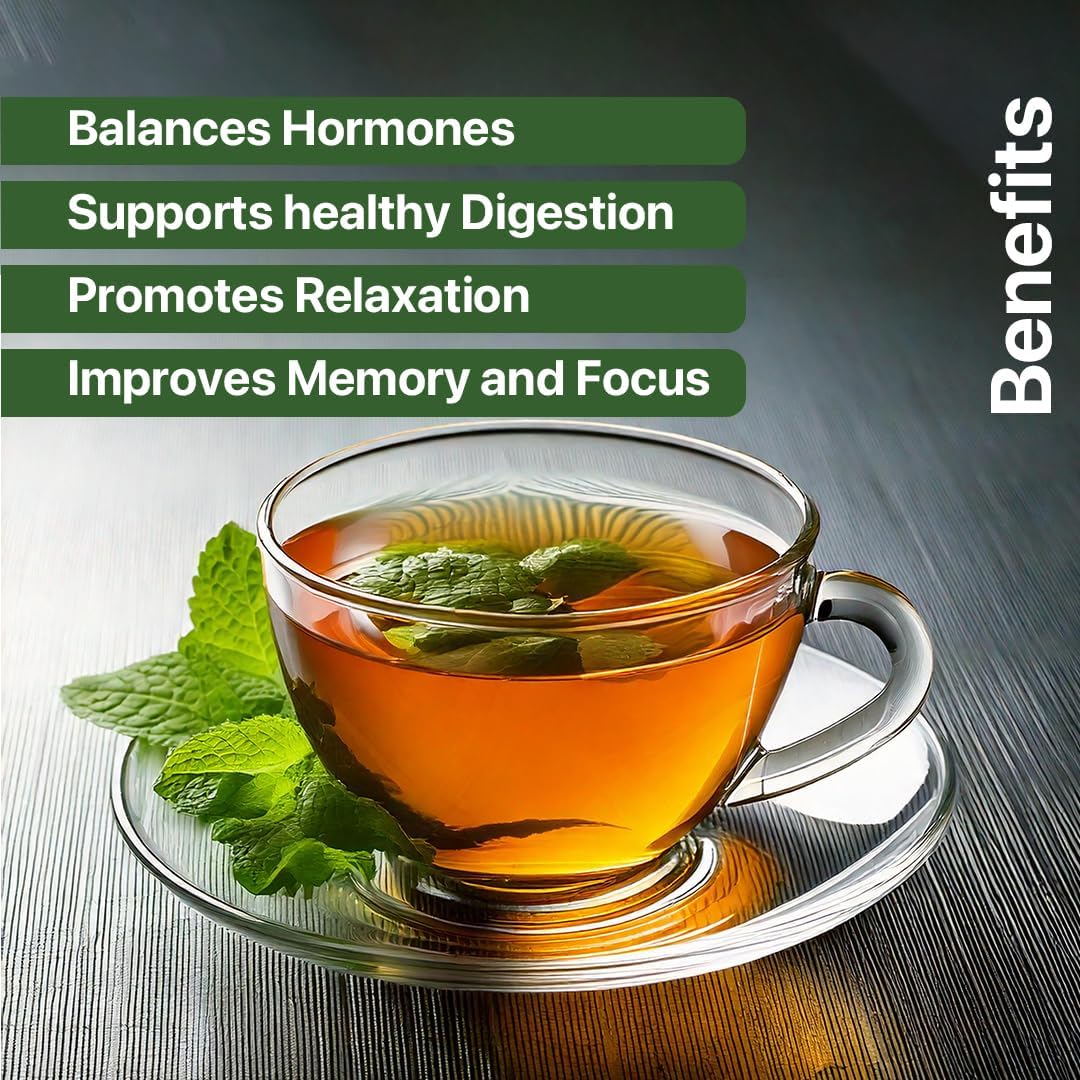 BLUE TEA - Spearmint Tea - 10 Count - Pyramid Plant Based Tea Bag | PCOS RELIEF | Balances Hormones - Support Digestion | Refreshing Flavour - Herbal Tea - Leaf Based - Caffeine free | Ziplock Pouch