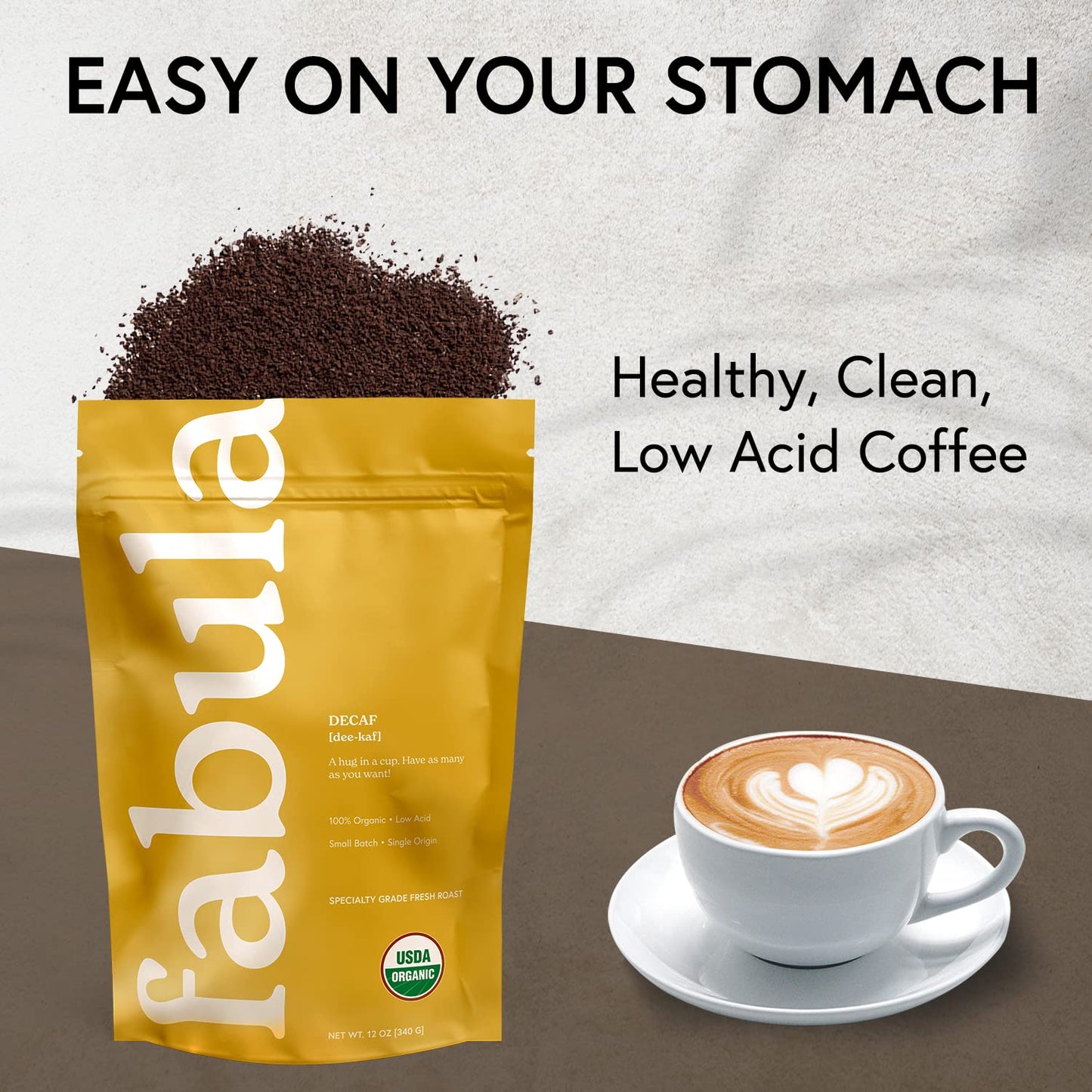 Fabula Coffee Decaf Dark Roast Freshly Ground - Organic - Low Acid - Single Origin - Non-GMO - Mold Free - 12 Ounces