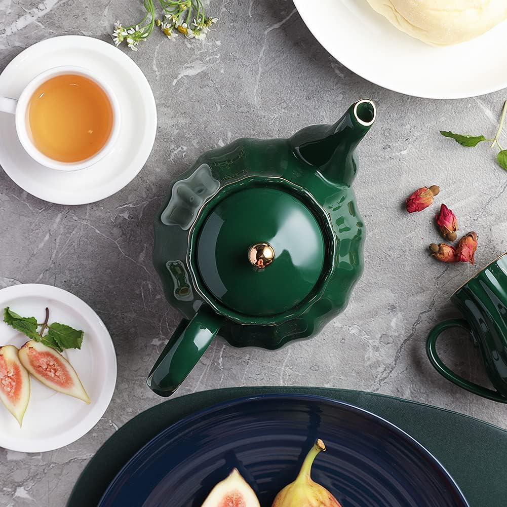 Sweejar Royal Teapot, Ceramic Tea Pot with Removable Stainless Steel Infuser, Blooming & Loose Leaf Teapot - 28 Ounce(Jade)