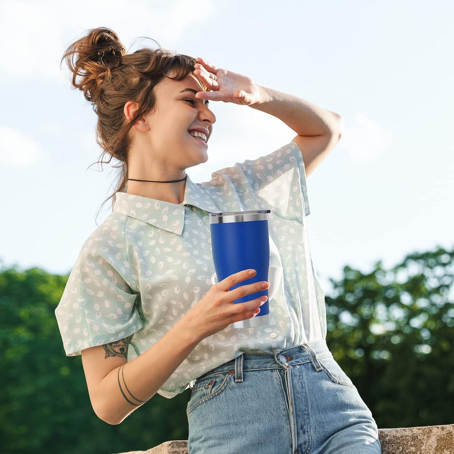 DOMICARE 20oz Tumbler with Lid Stainless Steel Tumblers Bulk, Double Wall Vacuum Insulated Coffee Travel Mug Powder Coated Tumbler, 8 Pack Dark Blue