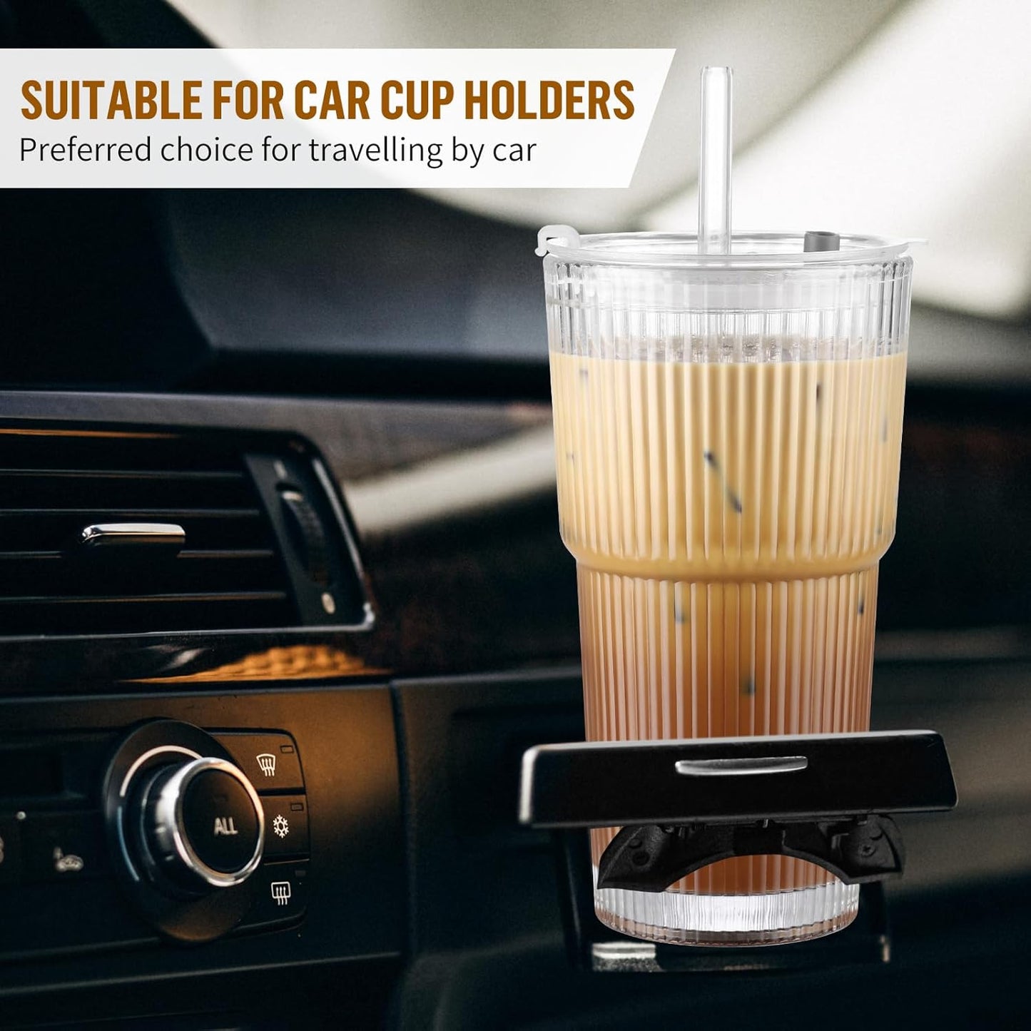 20 oz Glass Cup with Lid and Straw, Glass Tumbler with Straw and Lid, Vintage Glassware for Whiskey Cocktail Beer, Iced Coffee Cups with Lid (1 PACK)