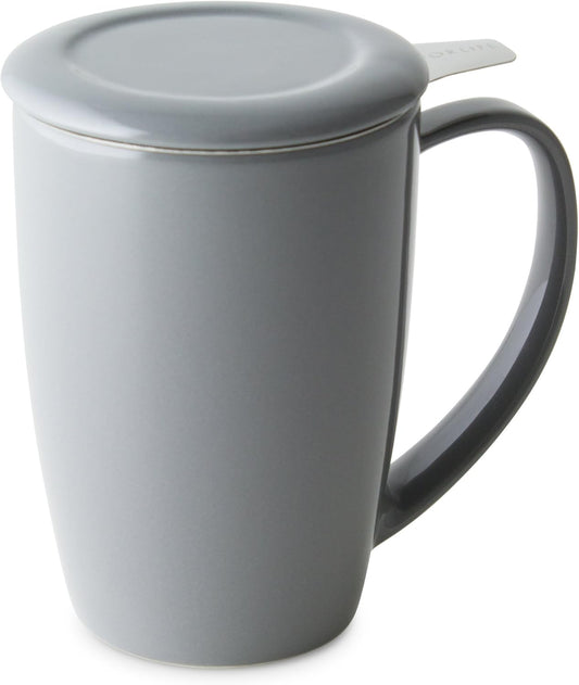 FORLIFE Curve Tall Tea Mug with Infuser and Lid 15 ounces, Gray
