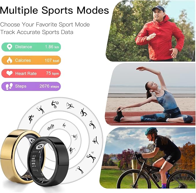 Smart Ring, Health Tracker for Monitor Health, Sleep Tracking Wearable and Heart Rate Fitness Blood Oxygen, IP68 Waterproof, Compatible with iOS and Android