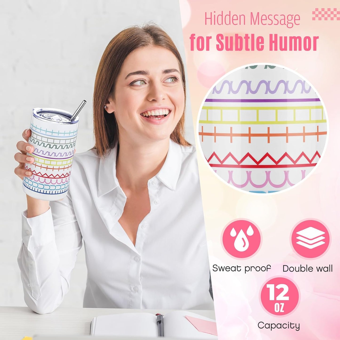 Geiserailie Hidden Message Tumbler Coffee Travel Insulated Mug Skinny Tumbler with Lid and Straw Gift Cup for Bestie Friend Coworker(12 oz)