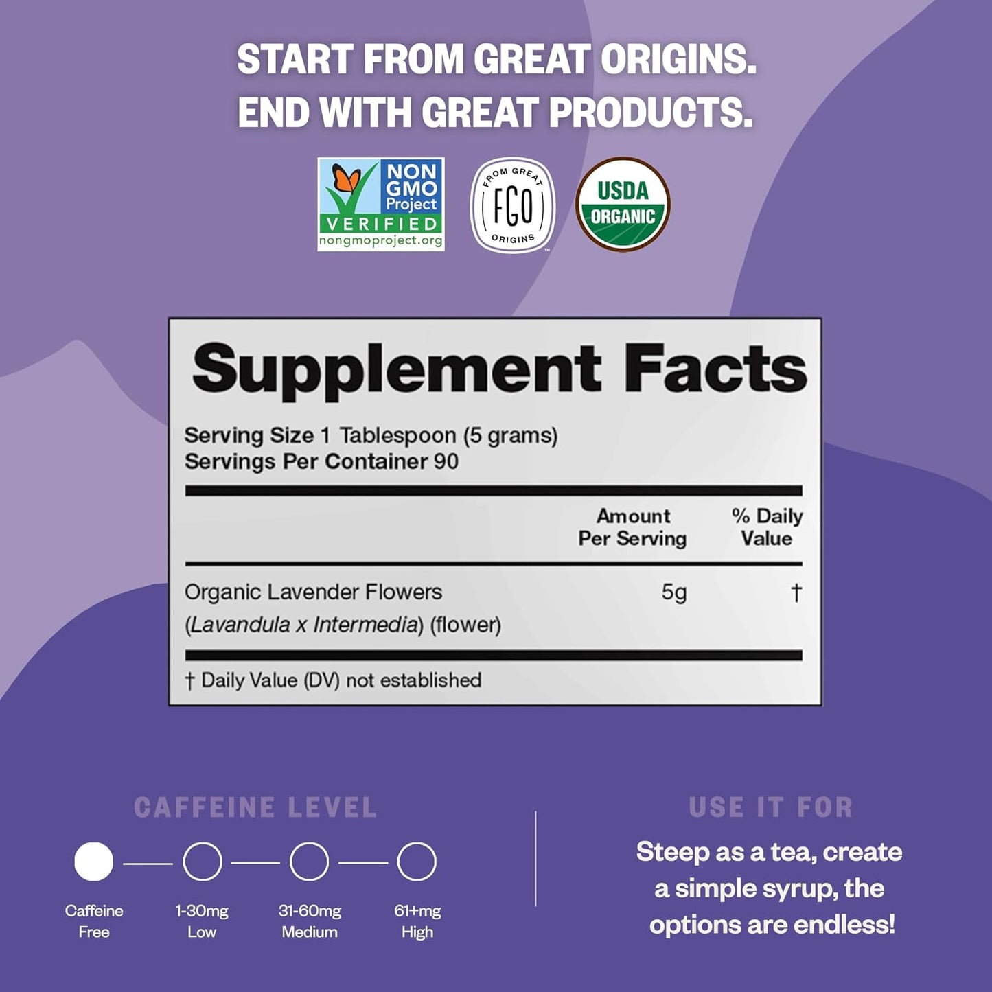 FGO Organic Dried Lavender Flowers, Extra Grade Dried Buds, Imported From France for Culinary or Sachet Bags, 16oz Bulk, Packaging May Vary (Pack of 1)