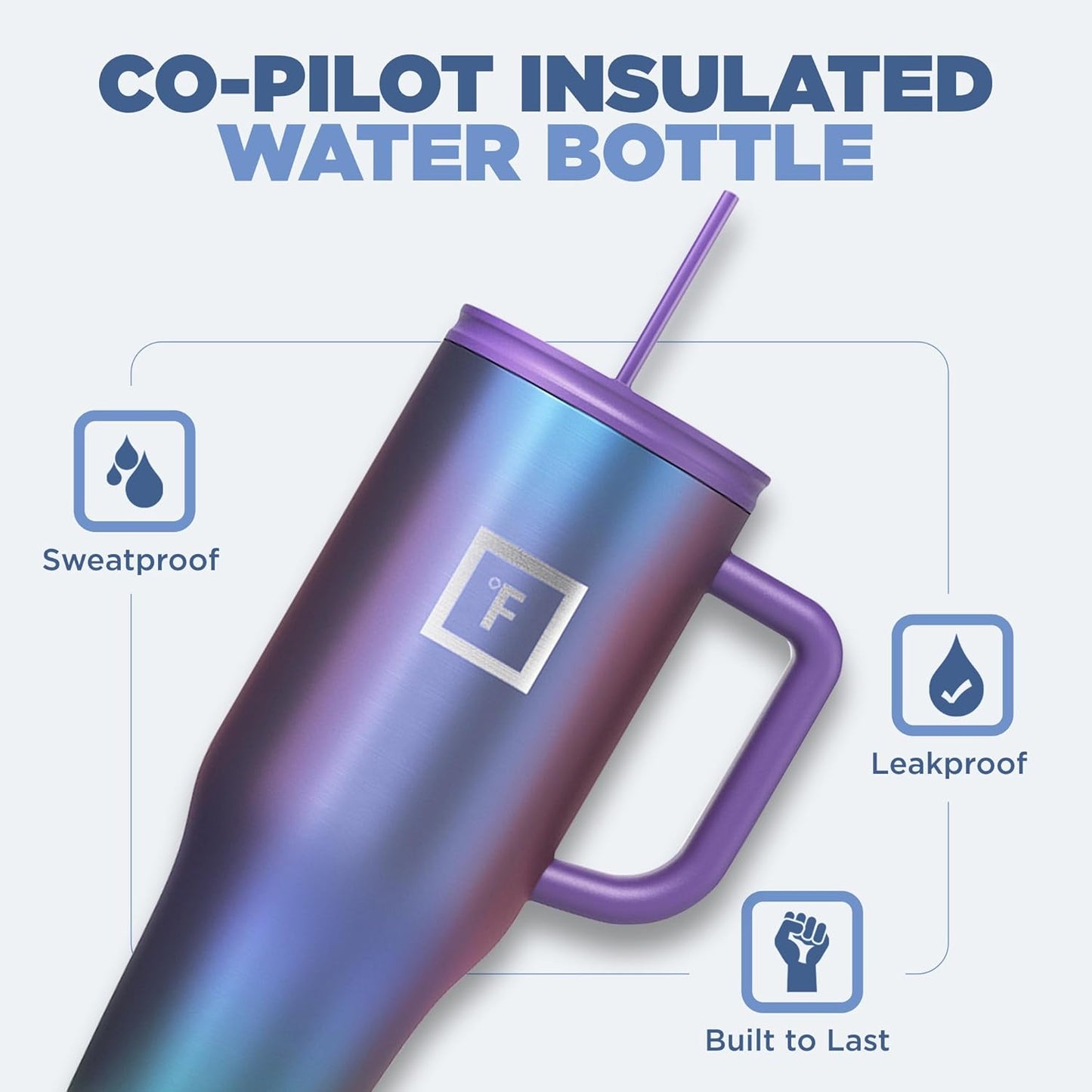 IRON °FLASK Co-Pilot Insulated Mug w/Straw & Flip Cap Lids - Cup Holder Bottle for Hot, Cold Drink - Leak-Proof- Water, Coffee Portable Travel Tumbler - Cosmetic Pink, 40 Oz