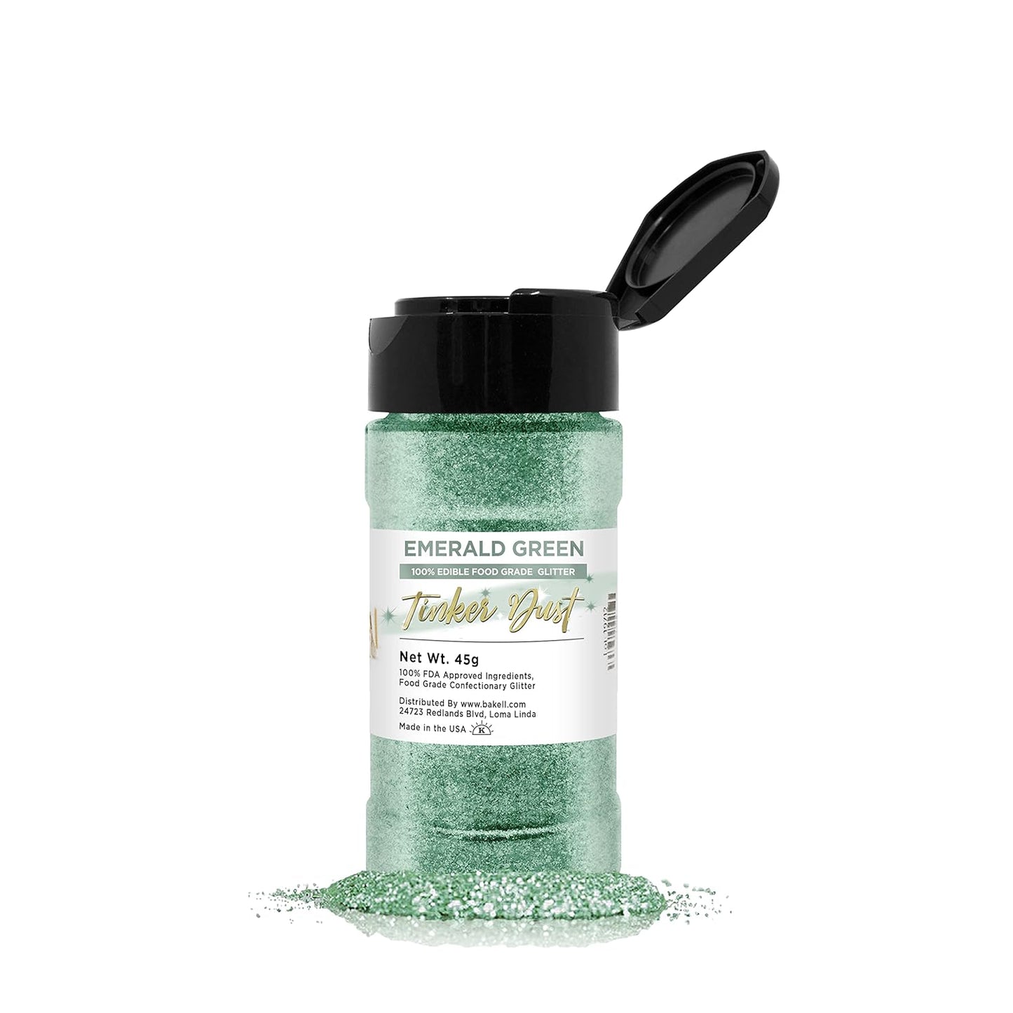 Bakell Emerald Green Tinker Dust - (45g 1x Shaker Jar) | Add a Radiant Touch to Desserts and Beverages with Edible Glitter!