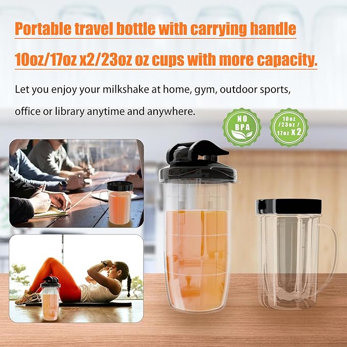 Smoothie Blender, Personal Blender for Shakes and Smoothies,12Pcs Coffee Grinder and Countertop Blenders Combo for Kitchen, Portable Smoothie Blenders with 10oz/17oz x2/23oz Cups (BLACK)
