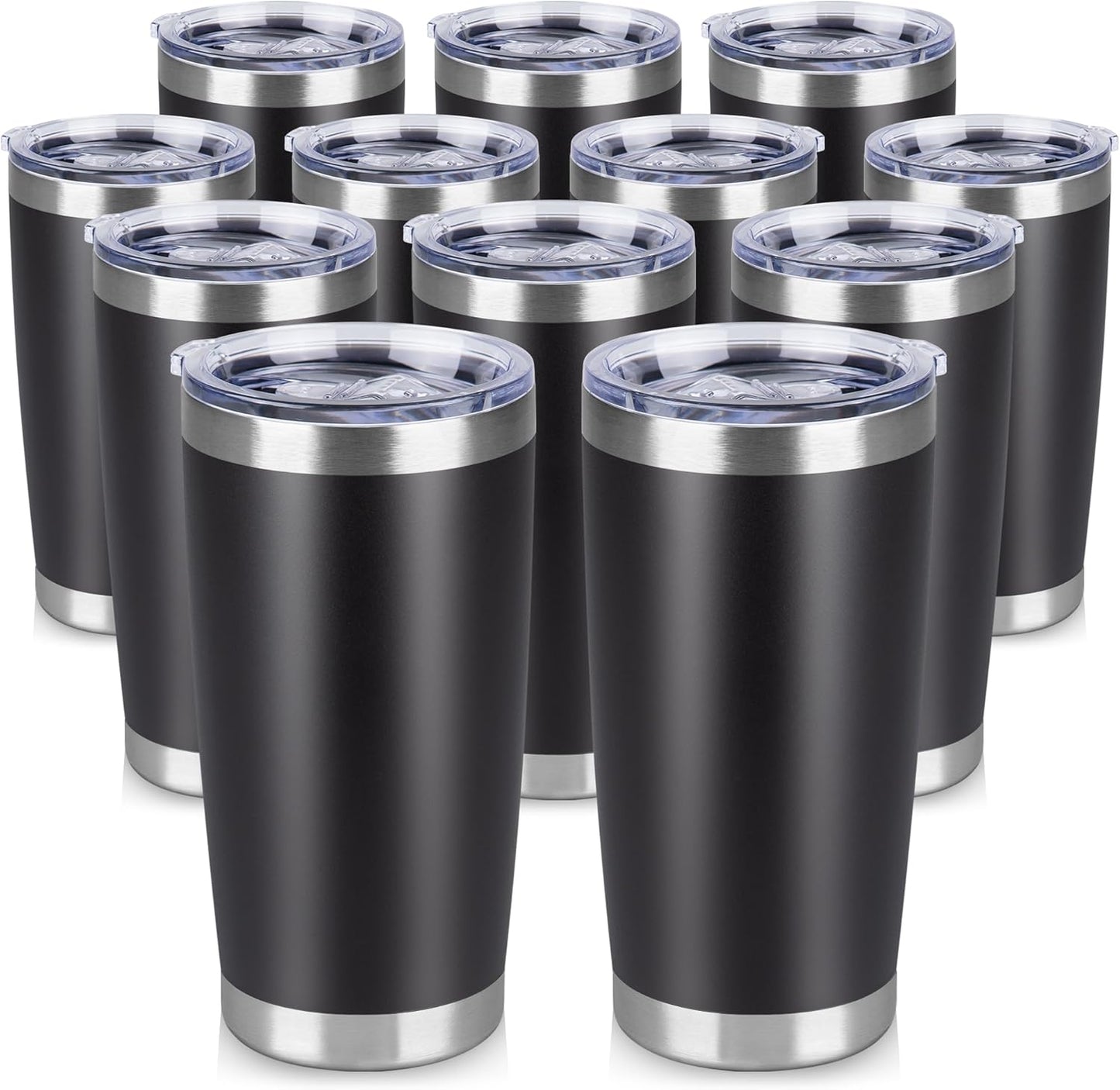 20 oz Tumbler Stainless Steel Tumblers Bulk with Lid Double Wall Insulated Coffee Tumbler Cups for Hot & Cold Drinks Powder Coated Travel Coffee Tumbler Mug Metal (Black, 12 pack)