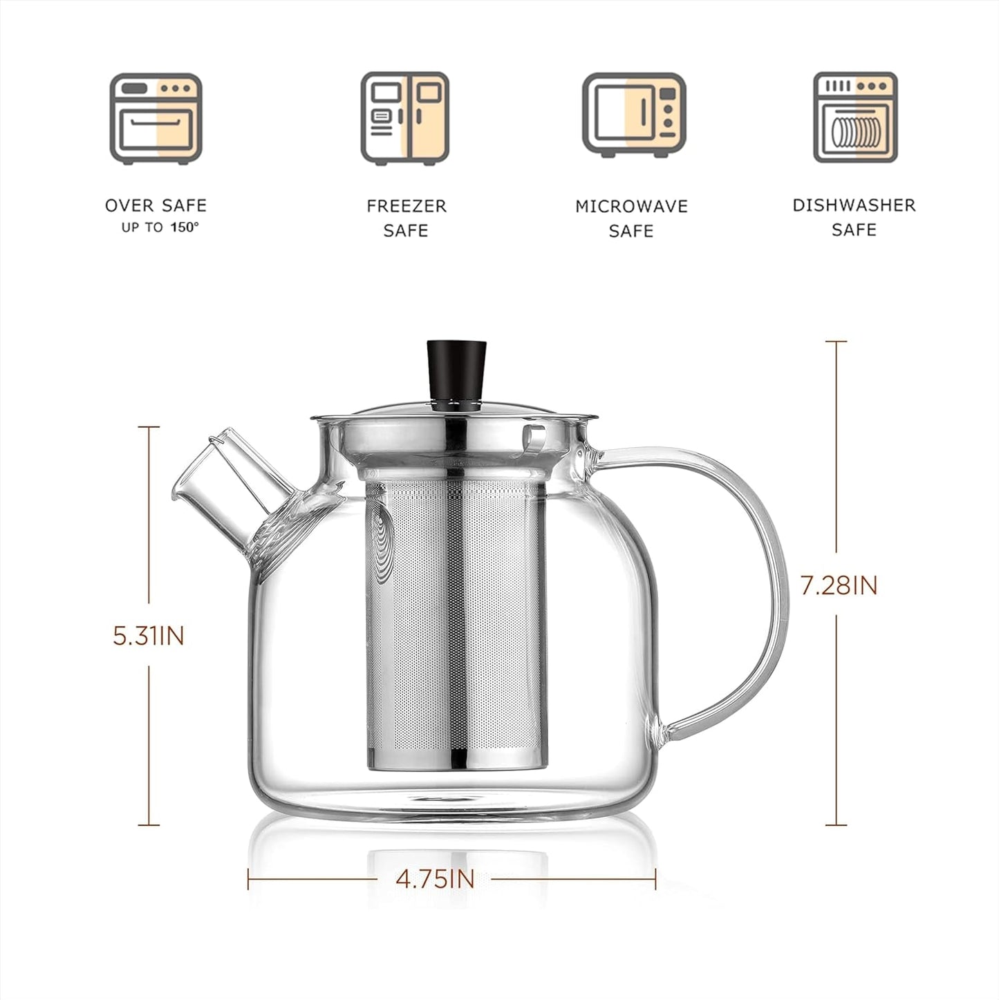 Glass Teapot with Removable Infuser,Ehugos 800ml (27OZ) Stovetop Safe Small Tea Pot, Blooming and Loose Leaf Hand Crafted Kettle for Women and Adult with Stainless Infuser