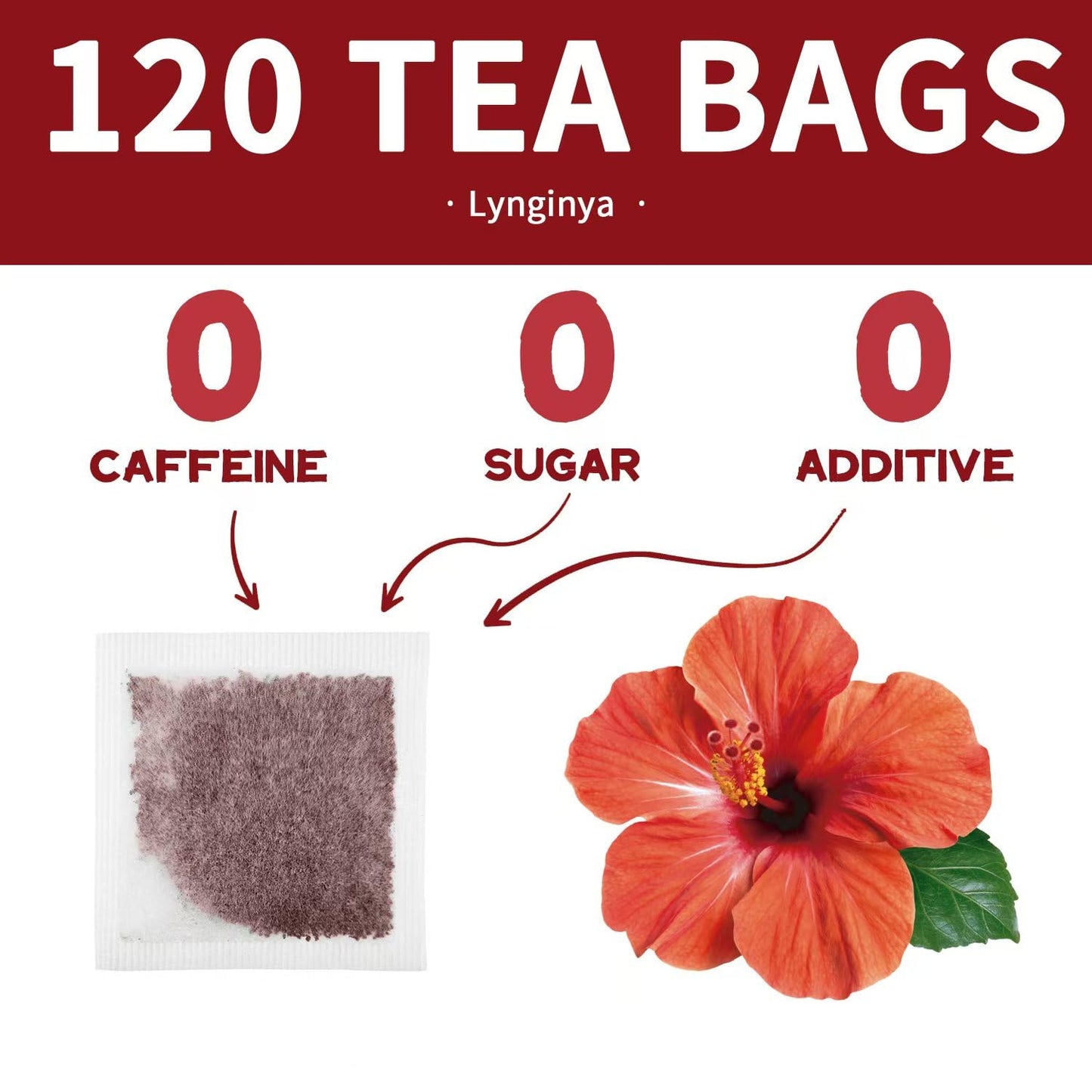 Lynginya Hibiscus Tea Bags, 60 Tea Bags (Pack of 2) - Premium Hibiscus Flower - Natural Herbal Tea - Sweet & Tart - No Sugar & No Caffeine - Total 120 Bags