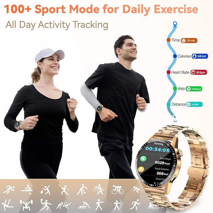 Smart Watch for Men with Answer/Make Calls, 1.39" HD Always Display Fitness Tracker Watch with Waterproof 190+Sports Modes Health Monitor Sleep Monitor for iOS Android (Golden)