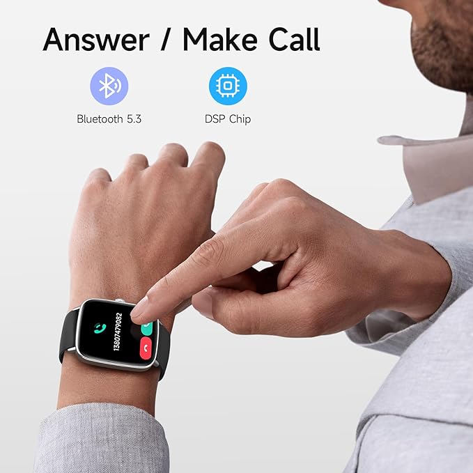 Smart Watch, 1.85" HD Smartwatch for Men Women (Answer/Make Calls), 100+ Sport Fitness Watch with Heart Rate/Sleep/SpO2 Monitor, IP68 Waterproof Reloj Inteligente Compatible iPhone/Samsung/Android