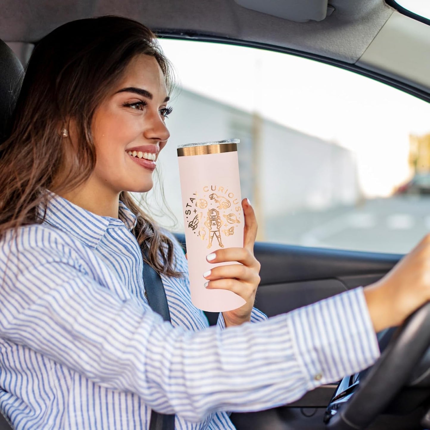 20 oz Skinny Tumblers Bulk 4 Pack, Stainless Steel Insulated Tumbler with Lids and Straws, Slim Double Wall Powder Coated Travel Coffee Mugs Reusable Cup for Hot Cold Drinks (Pink,4 pack)
