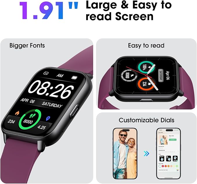 Smart Watch for Men Women, 1.91'' Big Font No App/Phone Required, Fitness Tracker with Pedometer, Bluetooth Call (Answer/Make Call), Heart Rate Blood Oxygen Monitor Step Counter, 100+ Sports Modes
