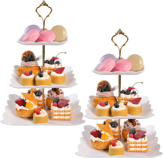 ShellKingdom 2 Pack Cupcake Stand, 3 Tier Serving Tray Cupcake Dessert Candy Fruit Display Holder for Wedding, Christmas, Baby Shower Birthday Tea Party (Square)