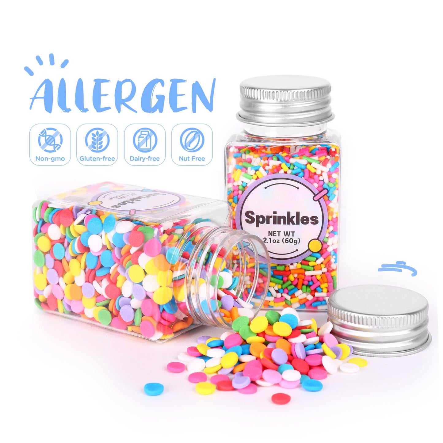 Rainbow Sprinkles, Confetti Sprinkles, Round Sprinkles, Rainbow Sprinkles for Cake Decorating, Chocolate, Cupcake, Candy Sprinkles, and Ice Cream Toppings. (120g/4.2oz)