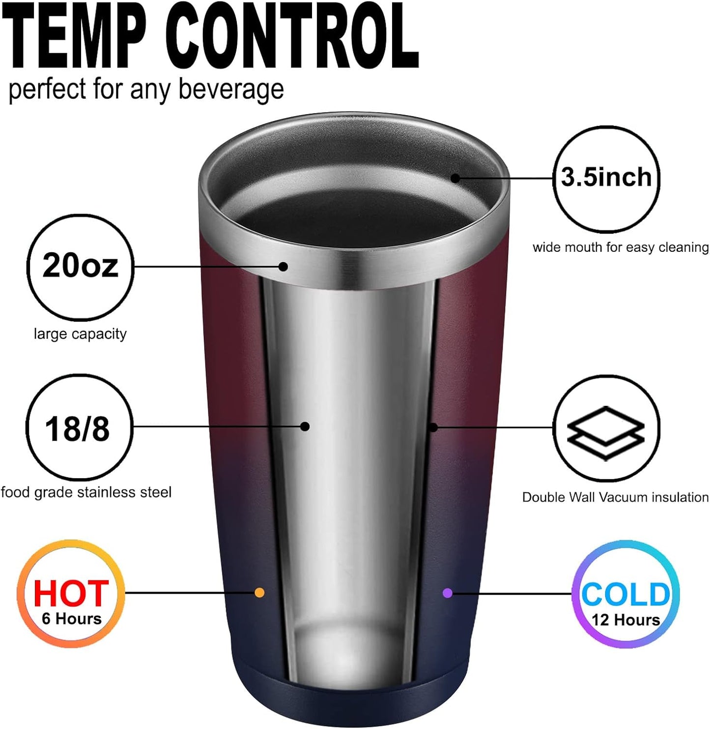 COMOOO 20oz Double Wall Vacuum Insulated Travel Mug, Stainless Steel Tumbler with Lid and Straw Durable Powder Coated Insulated Coffee Cup for Cold & Hot Drinks（Mystery Moon, 1 Pack）