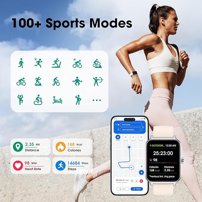 Smart Watch(Answer/Make Call), 1.69" Fitness Tracker with Heart Rate Blood Oxygen Monitor, Sleep Monitor Health Tracker, 100+ Sports Modes, Step Counter, IP68 Waterproof Fitness Watch for Android iOS