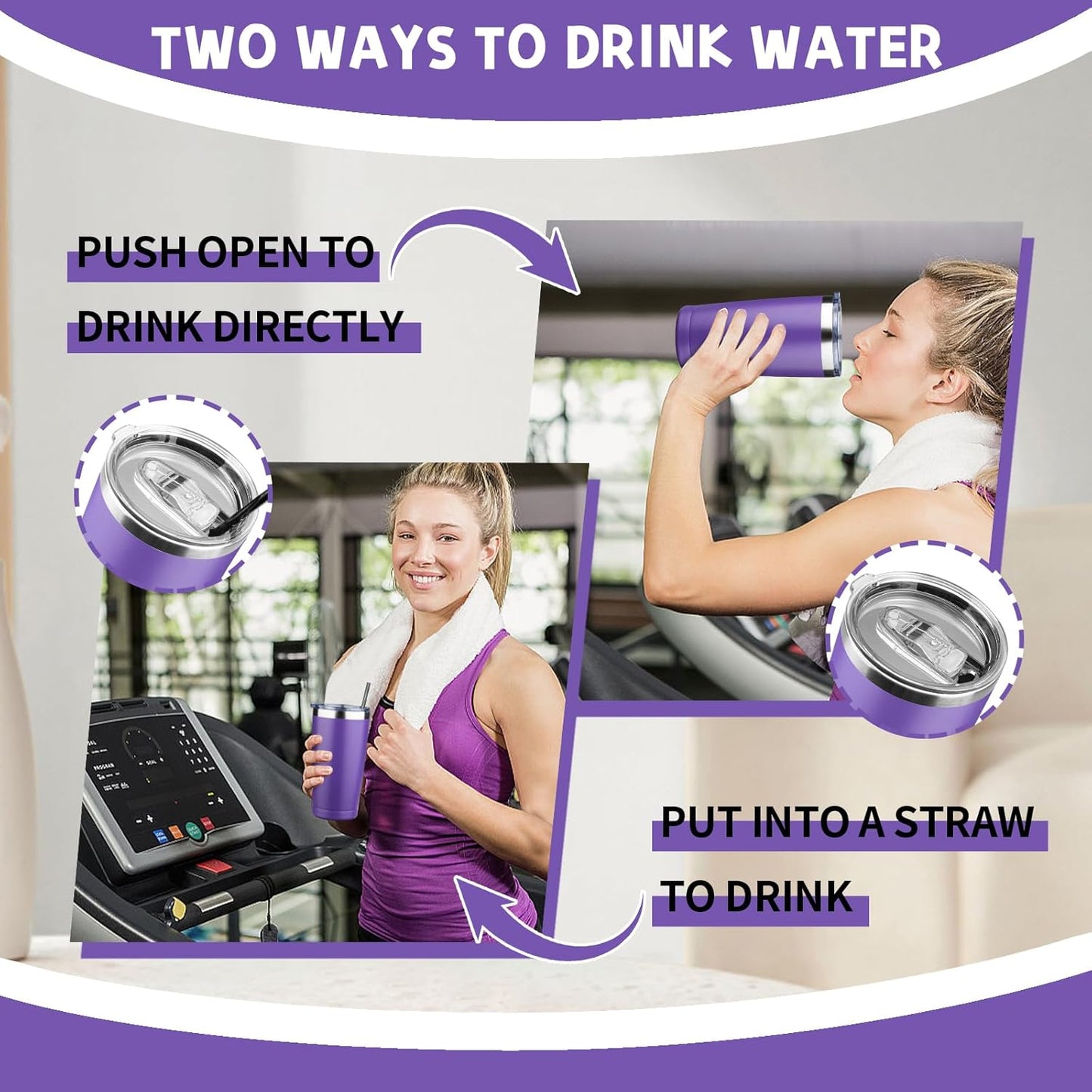 20 oz Tumbler with Lids and Straws, Stainless Steel Insulated Coffee Tumbler, Double Wall Vacuum Insulated Travel Mug Cup, Leakproof Thermal Coffee Cup for Hot and Cold Drinks (purple)