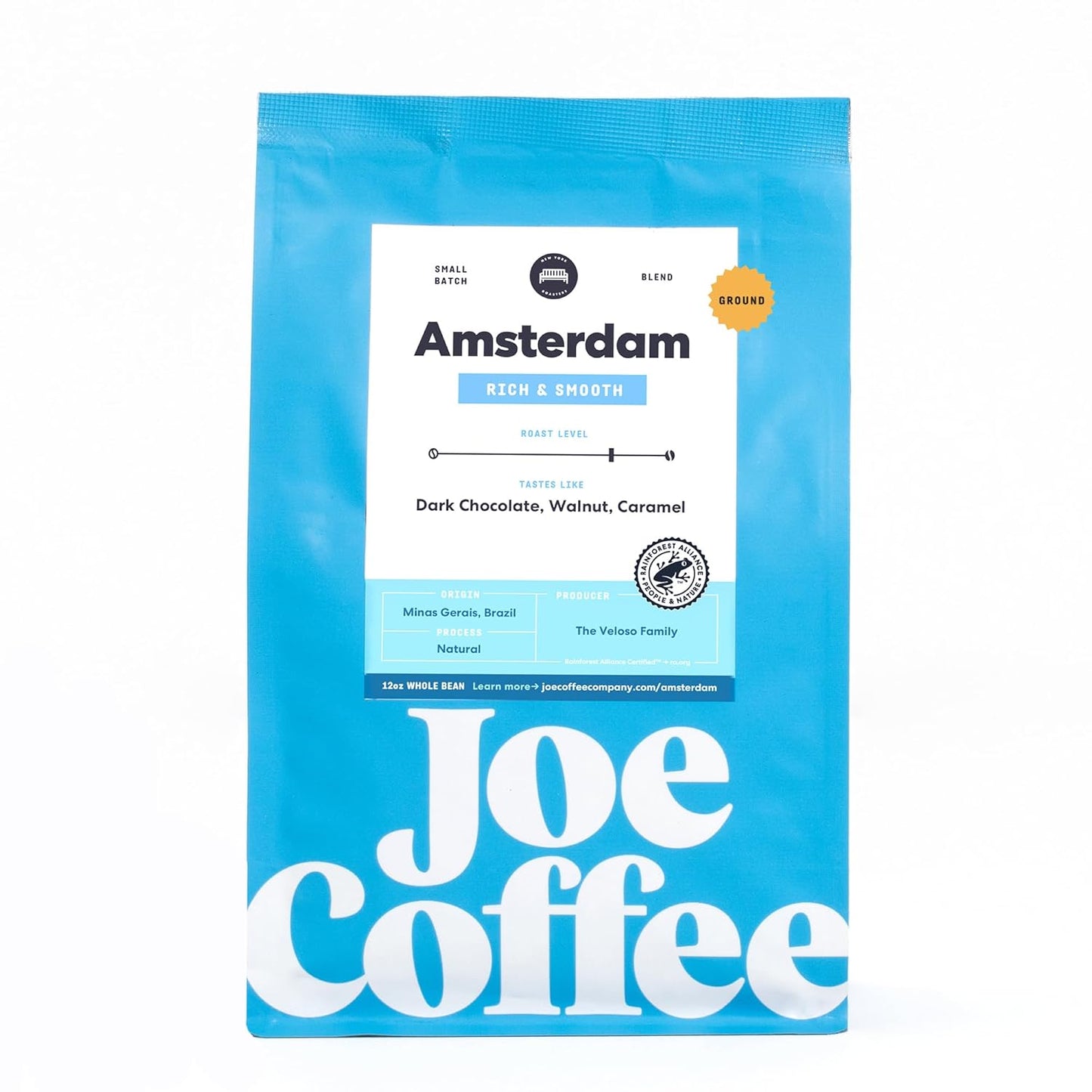 Joe Coffee Company (NYC Roaster), Amsterdam Ground Specialty Coffee, 12 oz Bag, Rainforest Alliance Certified, Kosher, Climate Friendly