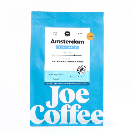 Joe Coffee Company (NYC Roaster), Amsterdam Ground Specialty Coffee, 12 oz Bag, Rainforest Alliance Certified, Kosher, Climate Friendly