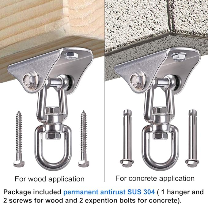 SELEWARE Stainless Steel Swing Hanger Heavy Duty Ceiling Swing Mount Free Swivel Swing Hook Swing Hardware Kit for Yoga Swing Hammock Chair Porch Swing Sets Heavy Punching Bag 1000 LB Capacity