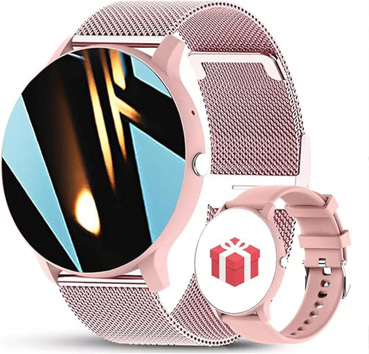 Smart Watch Men Bluetooth Call Fitness Tracker 1.32" HD Full Touch Screen Smartwatch IP67 Waterproof Stainless Steel Sport Watch for Android iOS (B-Pink)