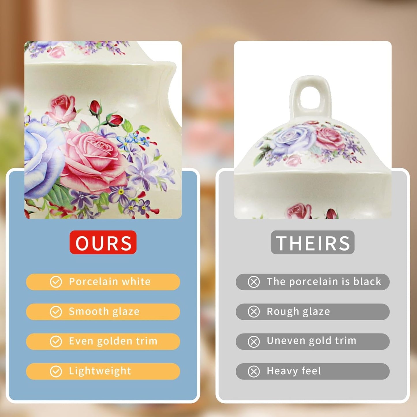 20-Pieces Porcelain Bone china Tea Sets,Gold Rim Coffee Set with Golden Metal Rack,Tea Gift Sets for Home&Party (009)