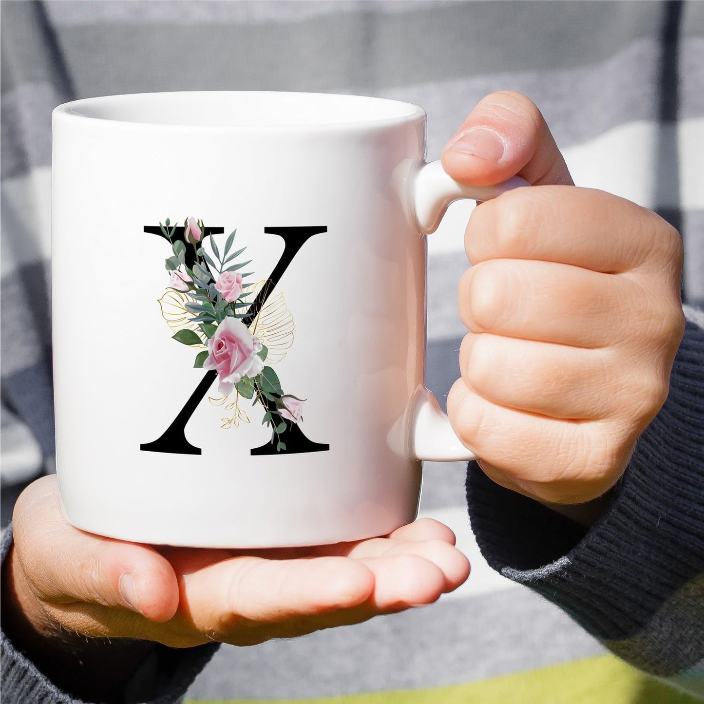 Retreez Initial A-Z Floral Botanical Bouquet Alphabet Monogrammed Monogram Mug 11 Oz Ceramic Tea Coffee Mugs - Appreciation Thank You Wedding Birthday Gifts for her friend coworker sister - X Initial