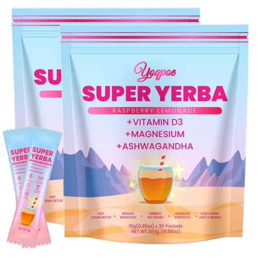 30 Servings Super Yerba Packets，Yerba Mate Instant Tea Powder，Super Yerba Raspberry Lemonade Flavor，Energy Boost,Mental Clarity and Gut Health by Ashwagandha, Prebiotics and Probiotics (2)