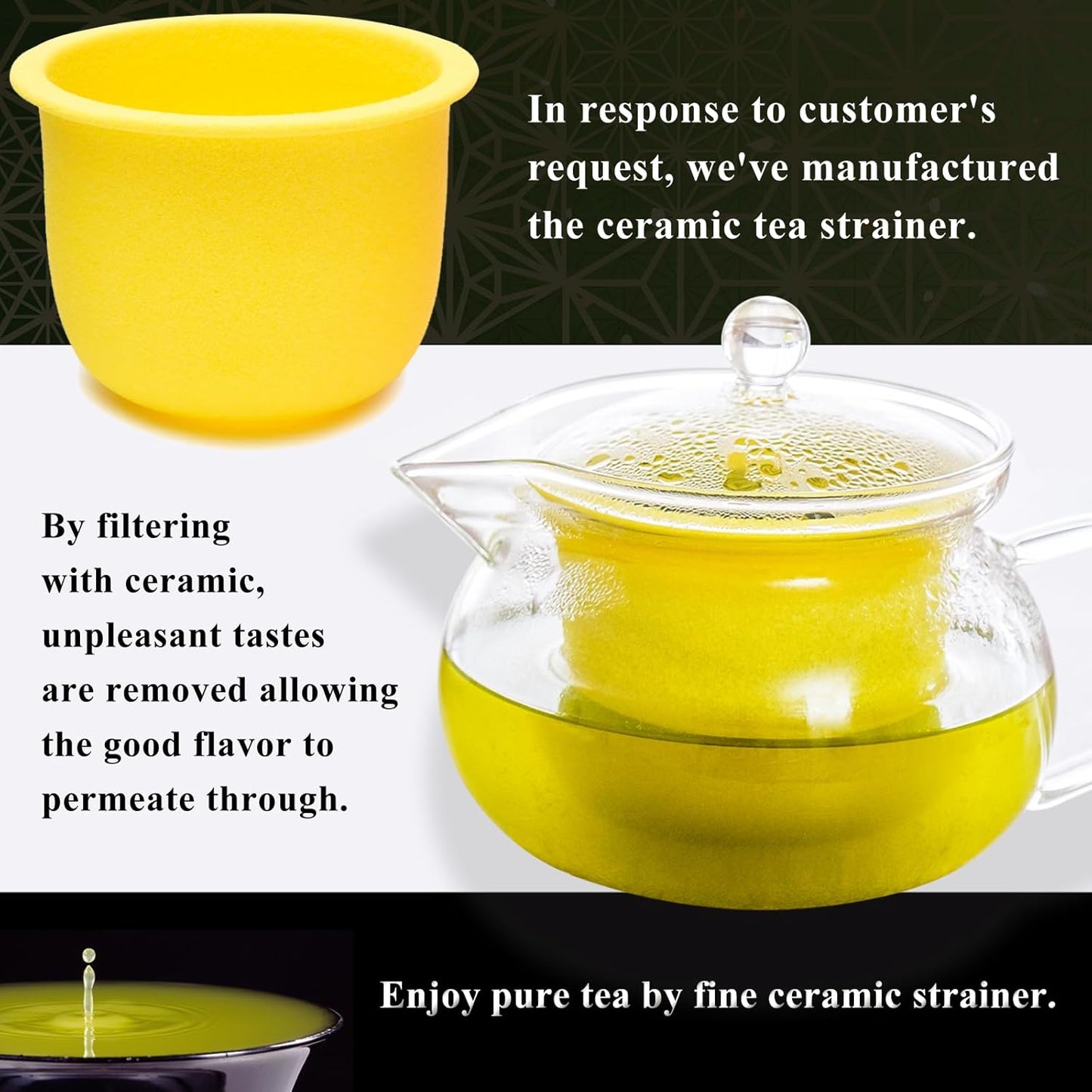 Heatproof Glass Teapot 13.5 fl (400 ml) with Removable Ceramic Infuser strainer Ha-Pot Made in Japan (Yellow)