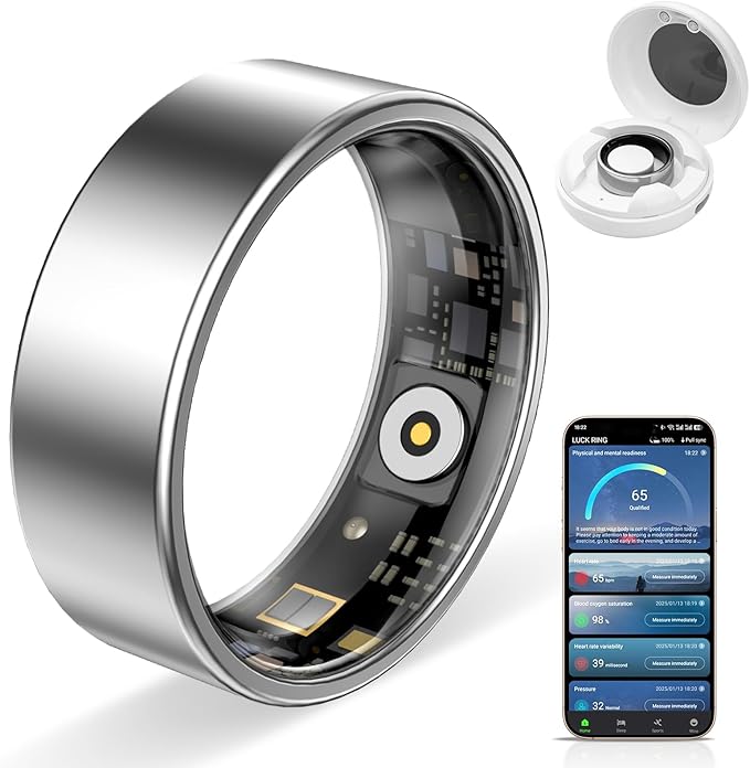 Smart Ring Pro, Fitness Tracker with Heart Rate, Blood Pressure, Stress, Sleep Tracking, Step Tracking, 10ATM Waterproof, Smart Ring for iPhone and Android (Silver 2.0, 8)