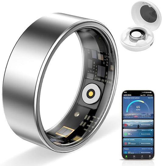 Smart Ring Pro, Fitness Tracker with Heart Rate, Blood Pressure, Stress, Sleep Tracking, Step Tracking, 10ATM Waterproof, Smart Ring for iPhone and Android (Silver 2.0, 9)