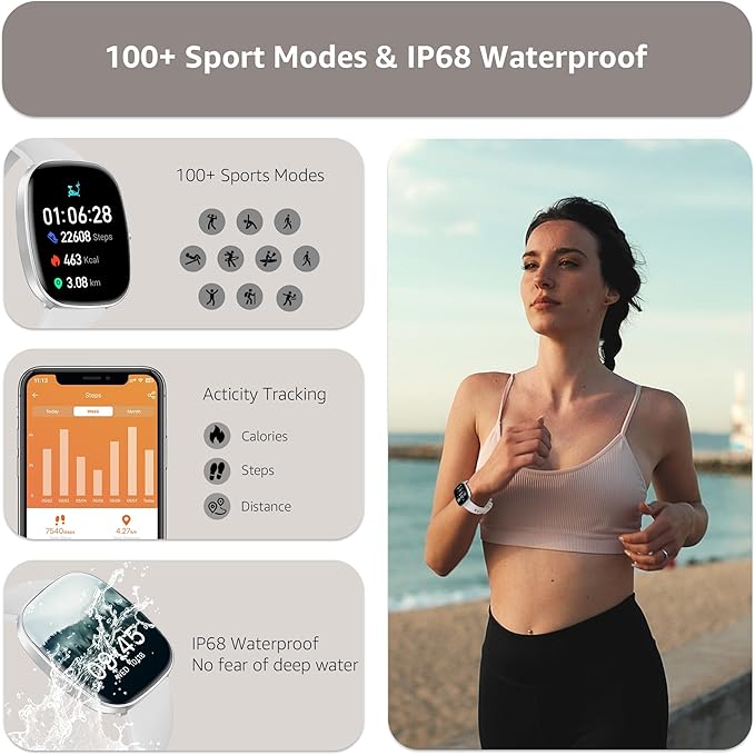 Smart Watch for Men Women Make/Answer Calls,1.83"Fitness Tracker with Sleep Tracker/Blood Pressure/Heart Rate Monitor,Pedometer,100+ Sport Modes,IP68 Waterproof,350 Mah, Compatible with Android&iPhone