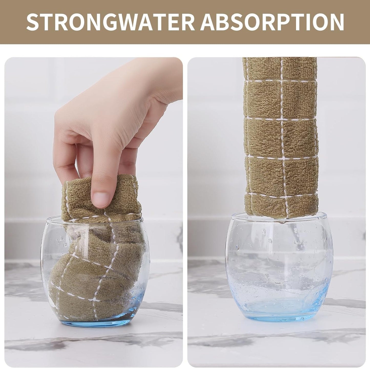 Homaxy 100% Cotton Terry Kitchen Towels(Tan, 13 x 28 inches), Checkered Designed, Soft and Super Absorbent Dish Towels, 4 Pack