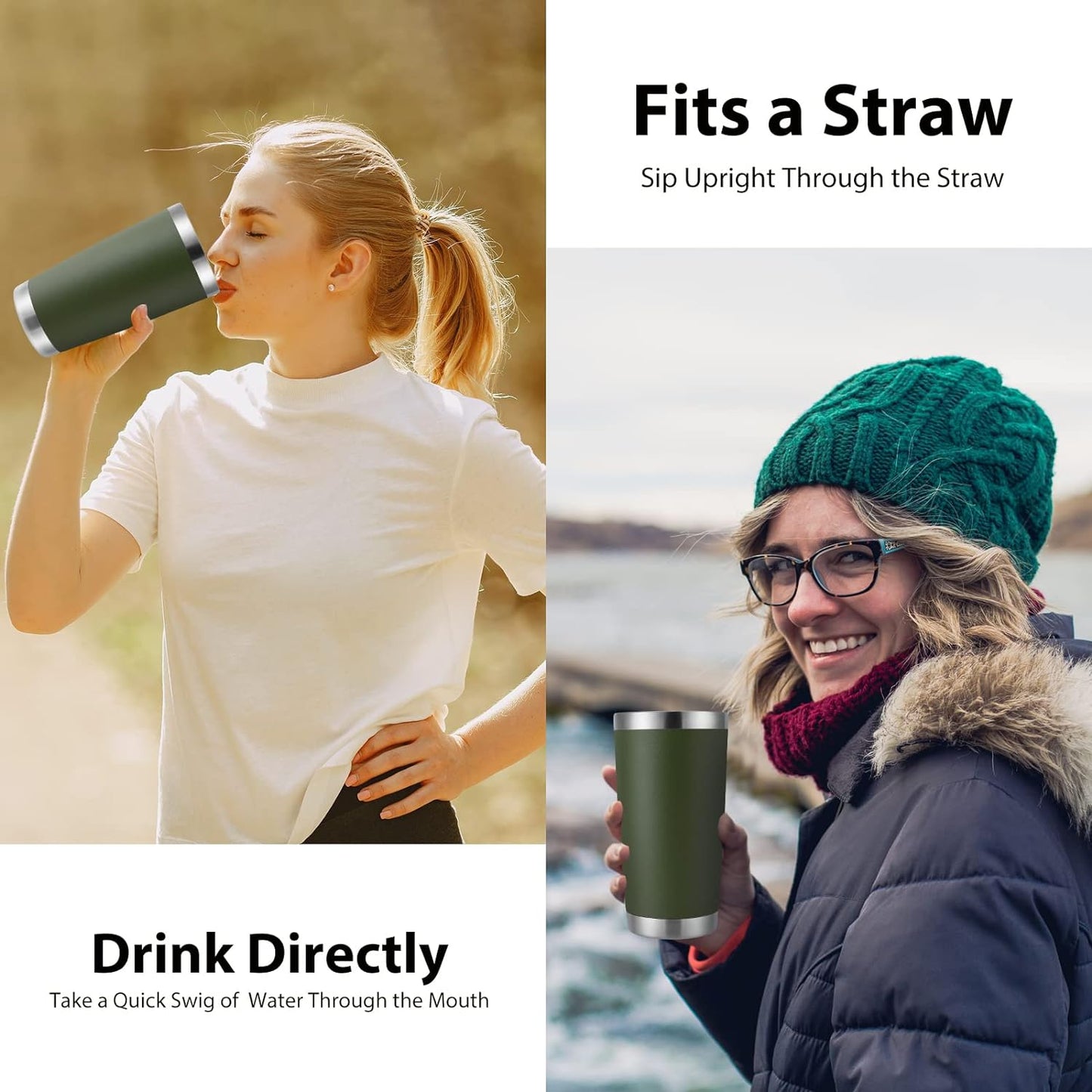 DOMICARE 20oz Stainless Steel Tumbler Bulk with Lid, Double Wall Vacuum Insulated Travel Mug, Powder Coated Coffee Cup (Army Green, 12)