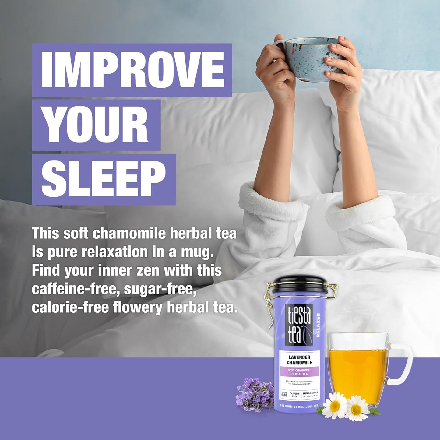 Tiesta Tea - Lavender Chamomile Herbal Tea, Loose Leaf, Calming Blend with Chamomile, Lavender, Lemongrass, Caffeine-Free Herbal, Great for Hot or Iced Brews, Refillable Tin, 50 Cups, 2 Ounce