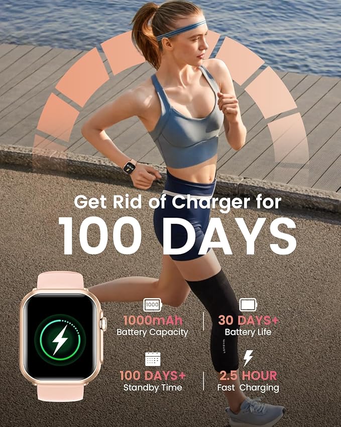 Smart Watches for Women Fitness Trackers: Smart watch with 1000mAh 100 Day Battery Life Bluetooth Call Heart Rate Blood Pressure SpO2 Sleep Monitor 120+ Sports 5ATM Pedometer for iPhone Android Phones