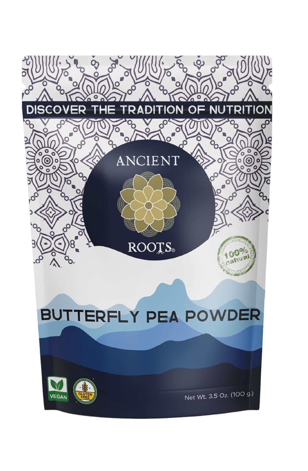 Ancient Roots Blue Butterfly Tea Natural Food Coloring Baking Powder, Flavoring Powder Filled with Antioxidants Blue Matcha Tea Easy to Mix Smoothie - 25 Servings (3.5 Ounces)