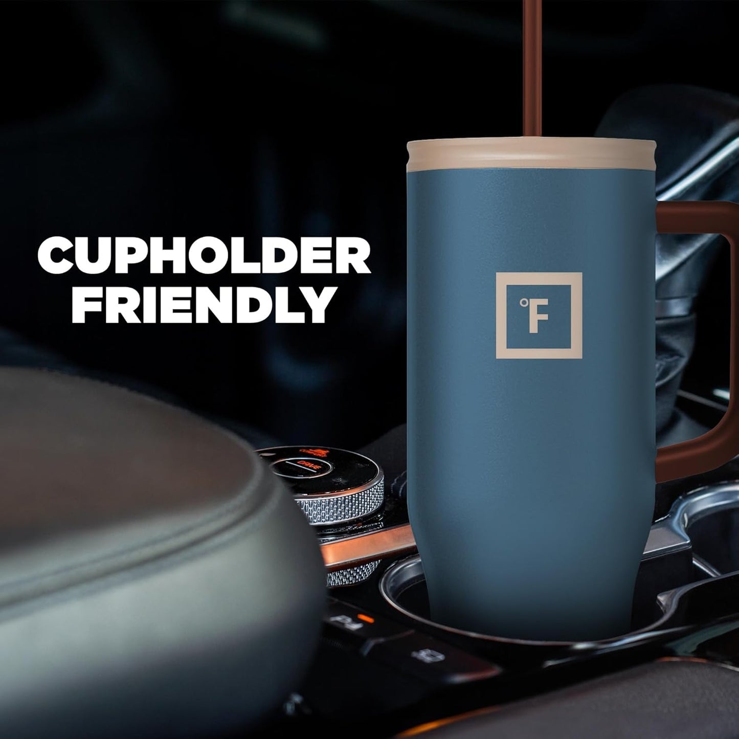 IRON °FLASK Co-Pilot Insulated Mug w/Boot, Straw & Flip Cap Lids - Cup Holder Bottle for Hot, Cold Drink - Leak-Proof - Water, Coffee Portable Travel Mug - Azure Mist, 40 Oz