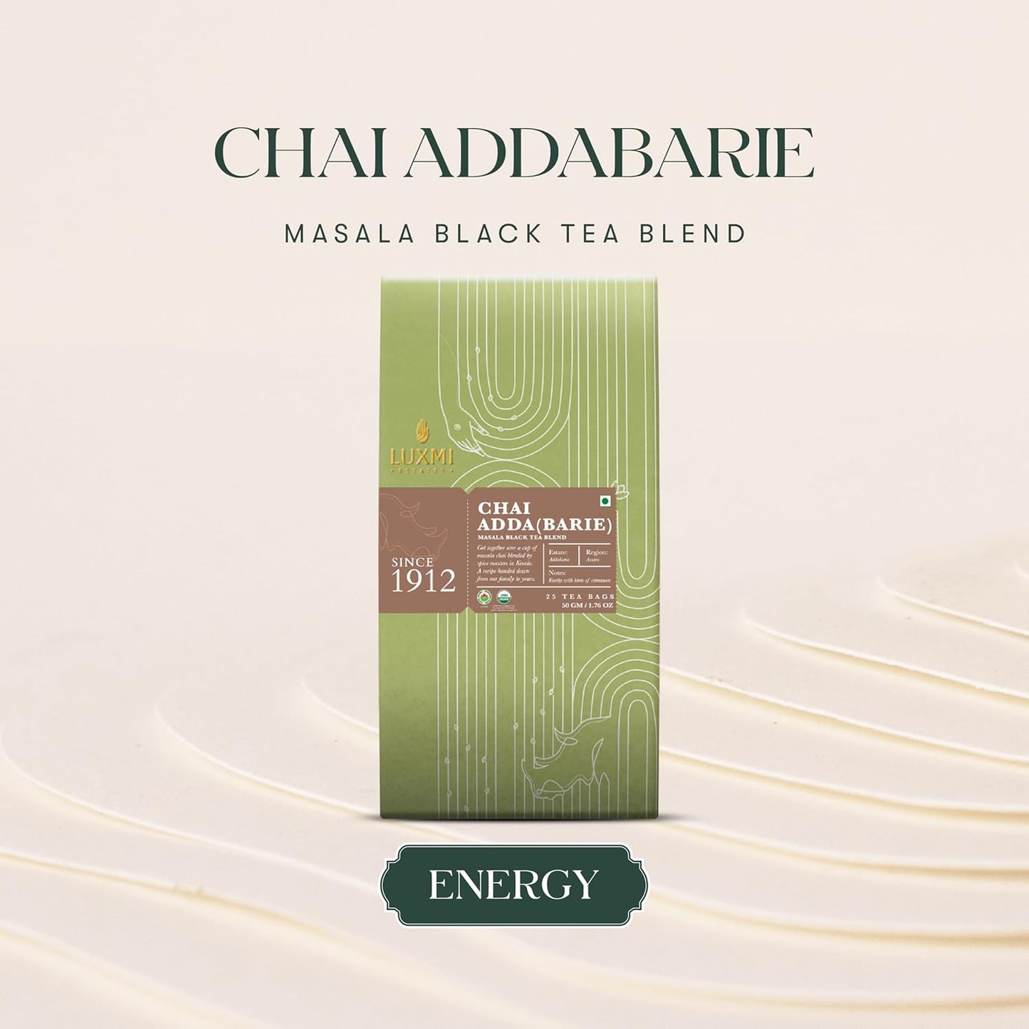 Luxmi Estates Chai Adda-Bari 25 Tea Bags (50g) Pack | Masala Chai | Certified Organic Black Tea