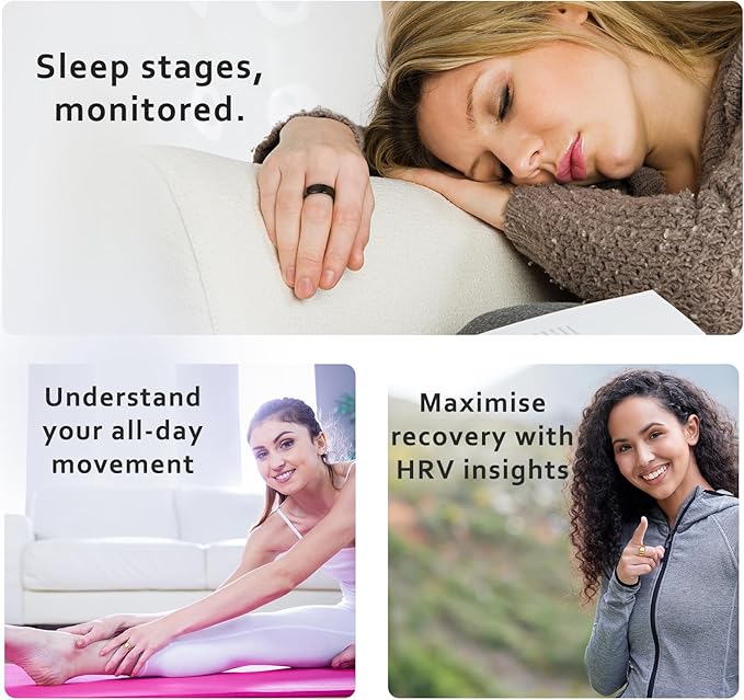 Smart Ring Health Tracker, Fitness Sleep Heart Rate Blood Oxygen Tracker Smart Ring, Water Resistant Bluetooth Fitness Tracker